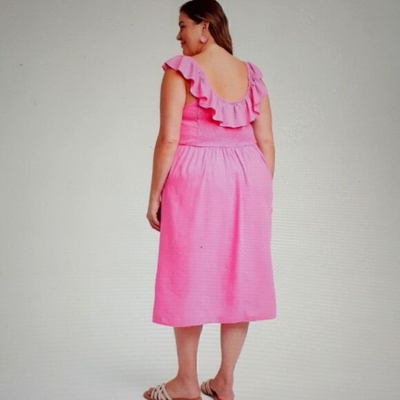 NEW XXL/17 Ava & Viv Ruffle Sleeveless A Line Dress Pink With Side Pockets - Picture 3 of 4
